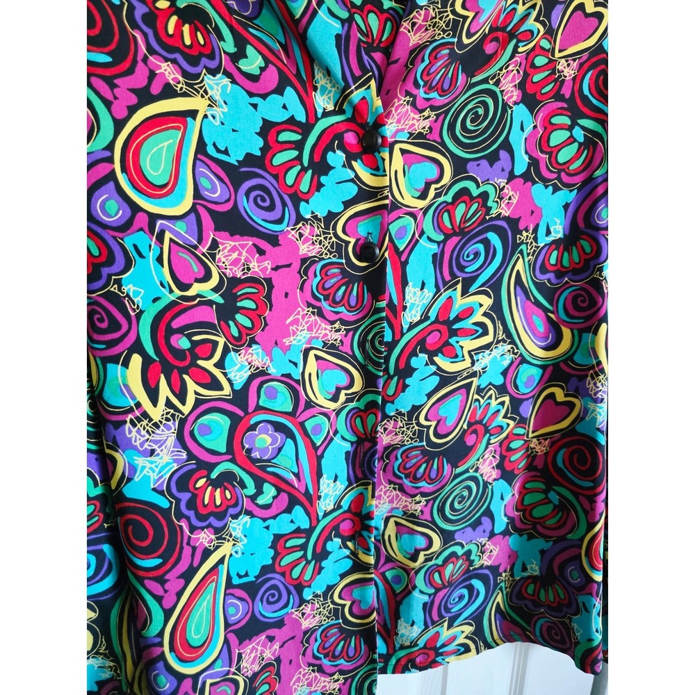 Jaeger 32 Vintage 80's Great Britain Psychedelic Paisley Heart Blouse Multicolor - Picture 7 of 8